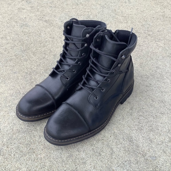 The Rail Black Leather Side Zip Lace Up Mens Boots Biker Combat Grunge, EU 44 - Picture 3 of 8